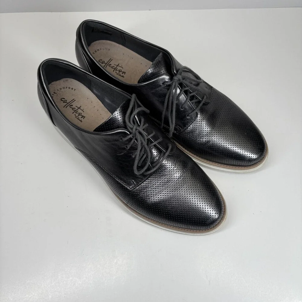 Clarks Sharon Crystal Women's US 11M Pewter Leather Wedge Oxford Shoes Platform